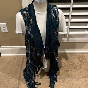 Like New Plaid Shrug Vest with Tassels